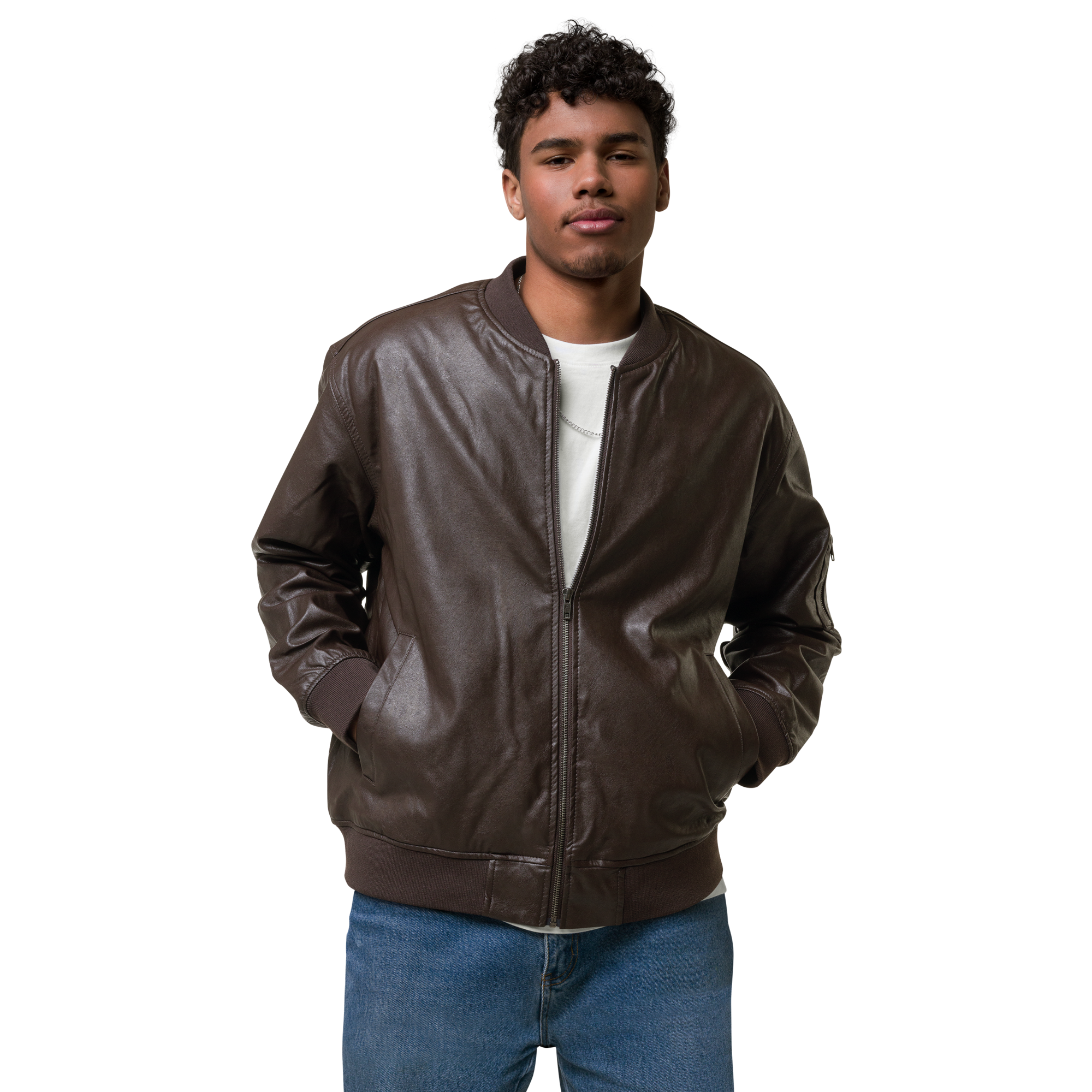 The Classic IGS PU Leather Bomber Jacket | Brown