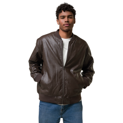 The Classic IGS PU Leather Bomber Jacket | Brown