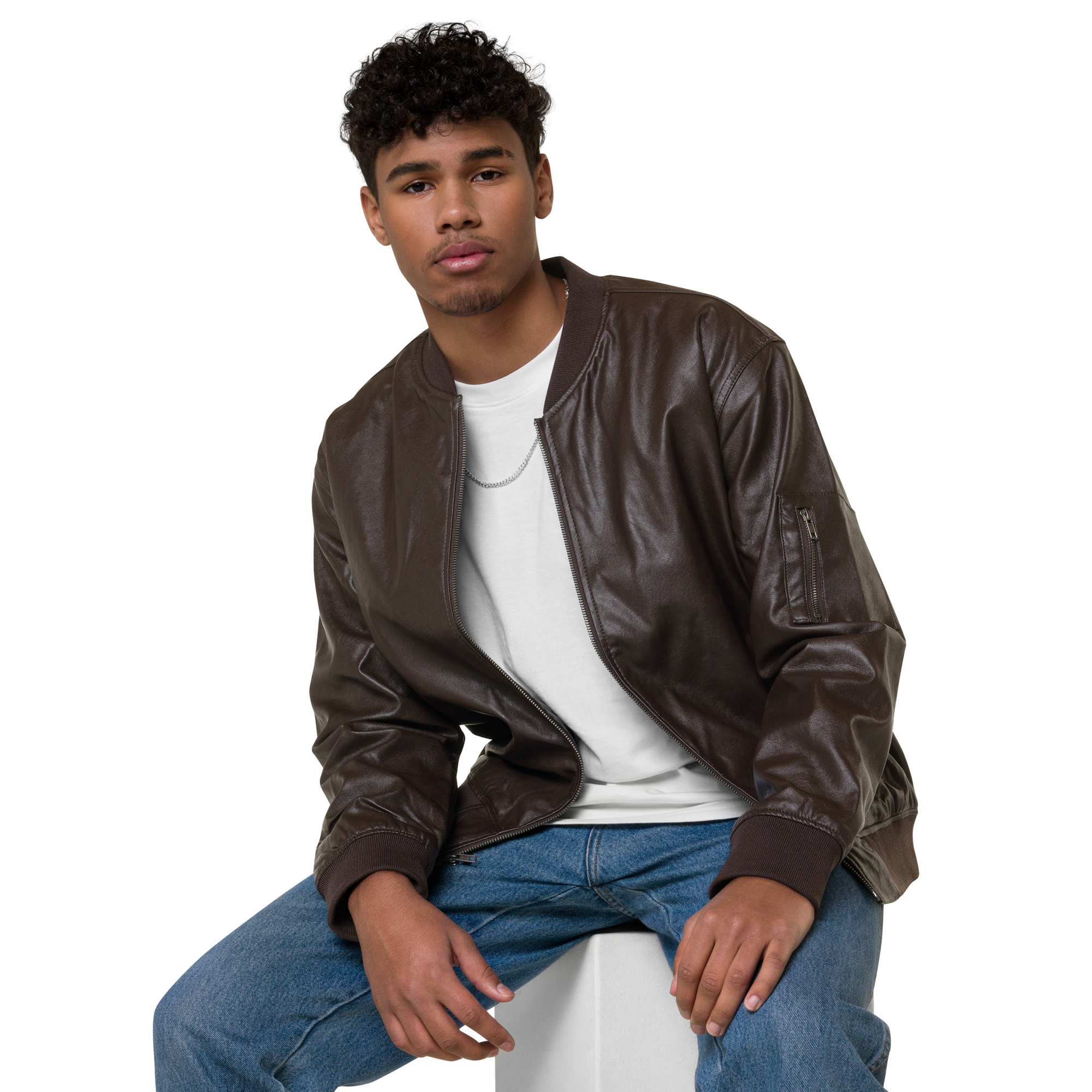 A man wearing Inked Garment 'The Classic' PU Leather Jacket