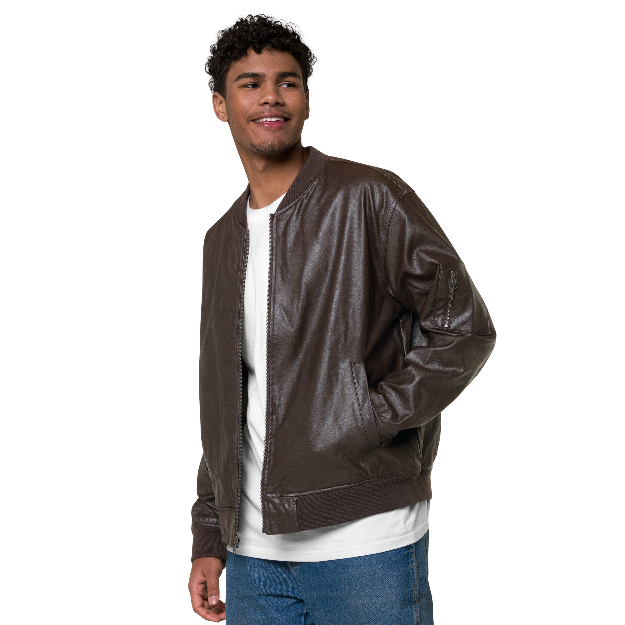 The Classic IGS PU Leather Bomber Jacket | Brown