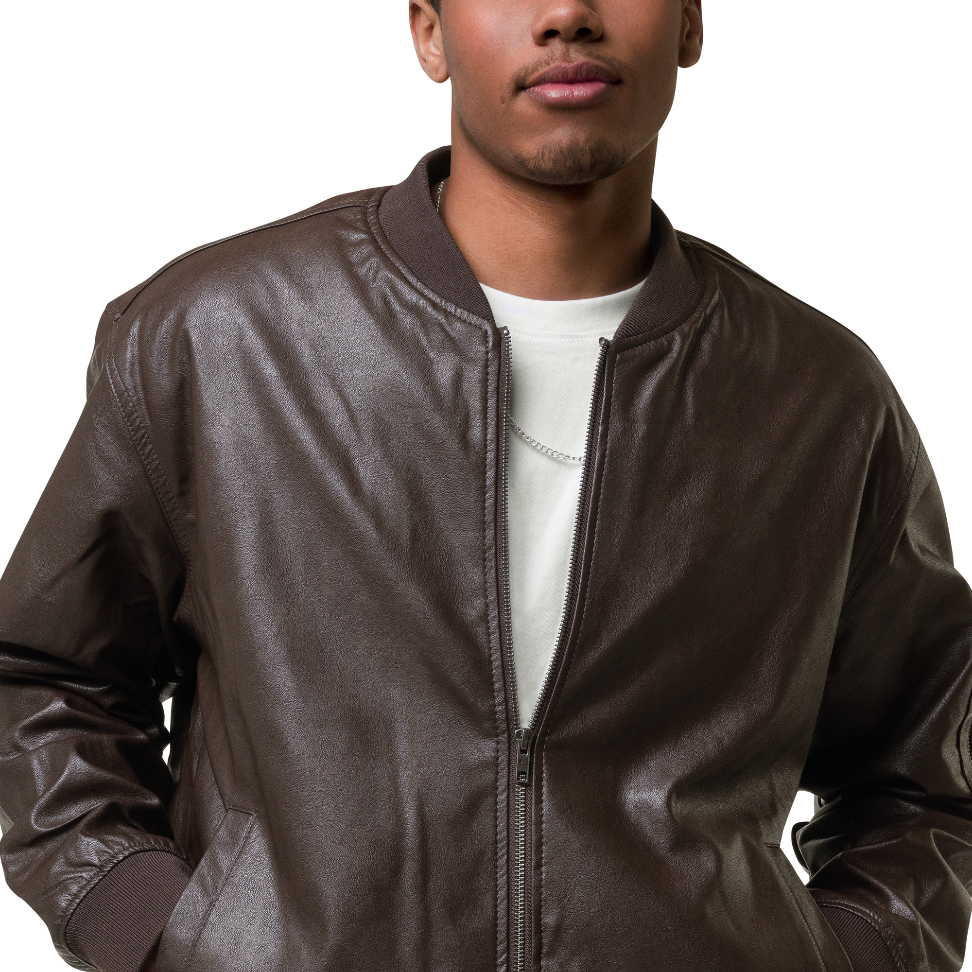 The Classic IGS PU Leather Bomber Jacket | Brown