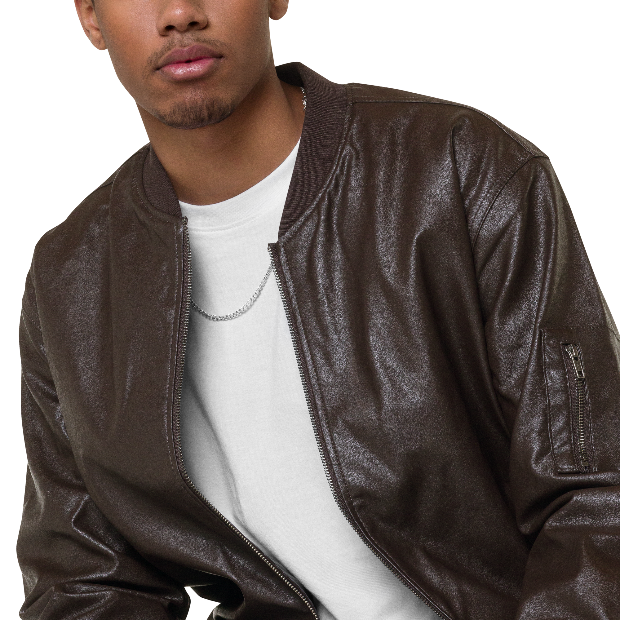 The Classic IGS PU Leather Bomber Jacket | Brown